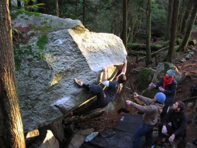Easy Chair
Route: Easy in an Easy Chair
Location: Grand Wall Boulders
Grade: V4
Climber: Jeff Grace
Photo Credit: Gary Foster
